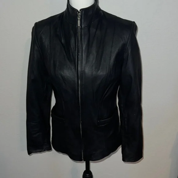 JLC New York black leather zip up jacket! - Picture 1 of 5